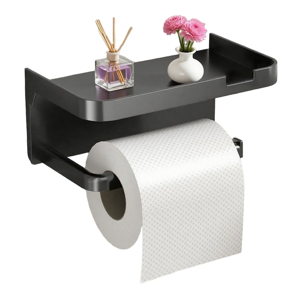 HASTHIP® Bathroom Wall Toilet Paper Roll Holder with Storage Shelf, 2 in 1 Kitchen Bathroom Wall Organizer, 15kg Loading Capacity, No Drill Installation, Robust ABS Wall Holder, 18x10x8cm-image-27