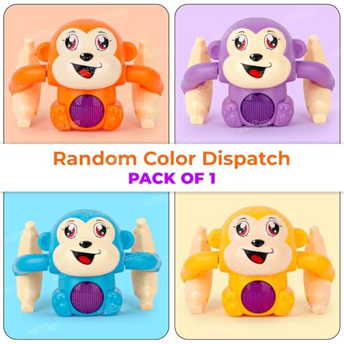 Image of Zest 4 Toyz Dancing Monkey Musical Toy for Kids Baby Spinning Rolling Doll Tumble Toy with Voice Control Sensor Light and Music Rotating Arm Sound Toy - Made in India (Random Color Dispatch)