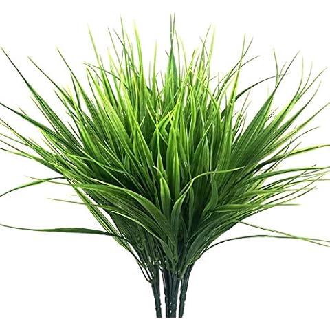BuxiuGK 4 Pcs Green Artificial Plastic Shrubs 37cm Fake Wheatgrass Artificial Green Plants for Outside Main Table Kitchens Office Wedding Garden Decor Cover