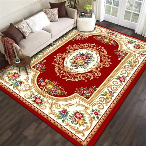 Tapis enfant chambre fille doux lavable rouge floral vintage 50x80