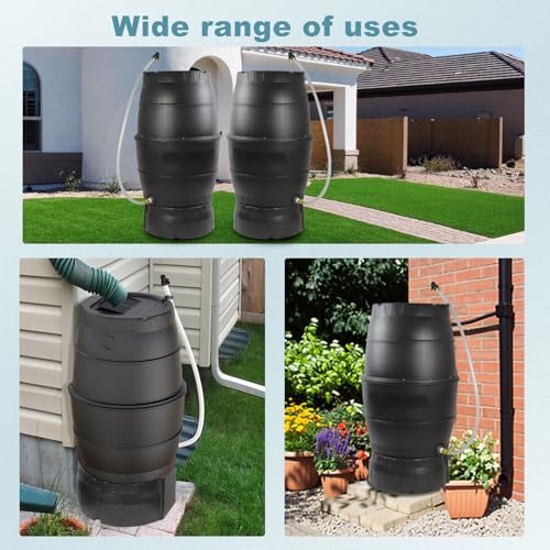 Image of SQUEEZE master 50 Gallon Rainwater Collection Barrel with Stand-BPA Free Home Rain Catcher with Outlet Hose-Flatback Designed Water Storage Collection Barrel for Gardens and Plants