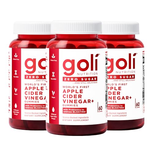 Goli Zero Sugar Apple Cider Vinegar Gummies - Vitamin B12, Probiotics to Address Bloating. No Artificial Sweeteners, No Sugar Alcohols. Vegan, Plant Based, Non-GMO, Gluten-Free & Gelatin Free. (3)