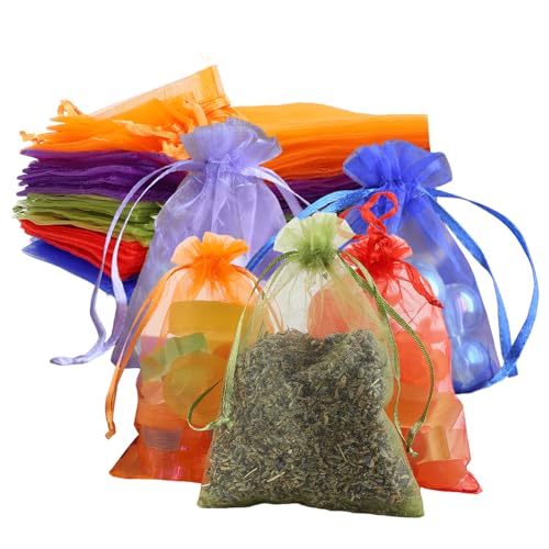 Zasjon 50 Piezas Bolsas de Organza Lavanda 10x15 cm Bolsitas para Regalos de Organza con Cordón, Bolsas de Organza de Regalo Bolsitas de Tela para Lavanda Boda Favores Joyas y Dulces