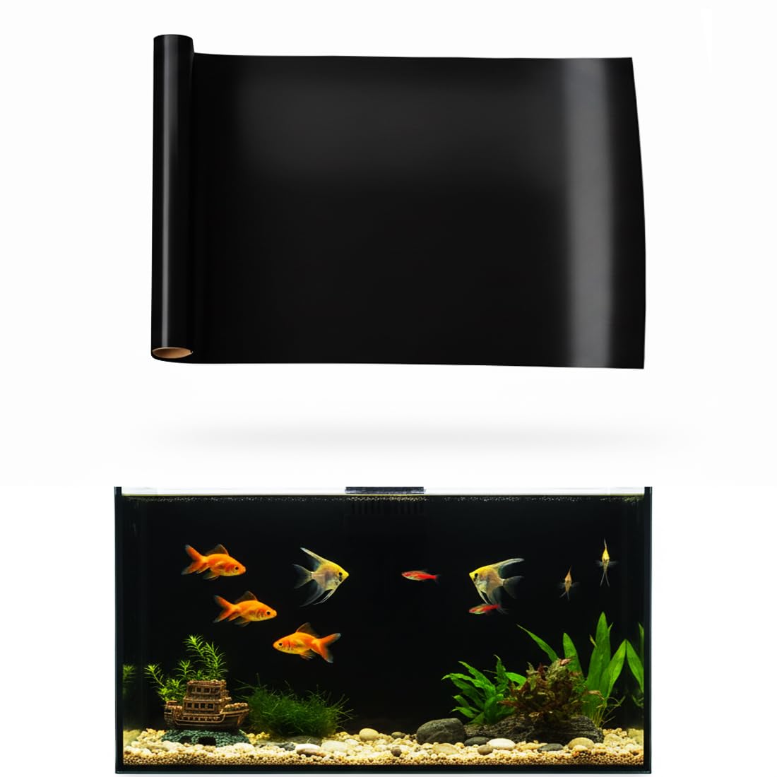 Tło akwarium Statyczna naklejka na akwarium Łatwa instalacja w szklanych zbiornikach, bez pozostałości, wielokrotnego użytku(Black,197 x 23.6 inches)