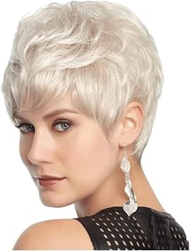Wig Short Platinum Blonde Synthetic Wig for White Women Pixie Cut Gold Wig with Bang Women