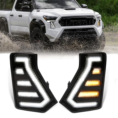 AFOGGEST Daytime Running Lights For Toyota Tacoma 2024 2025 Dual Color LED Fog Light with Amber Turn Signal Start Animation