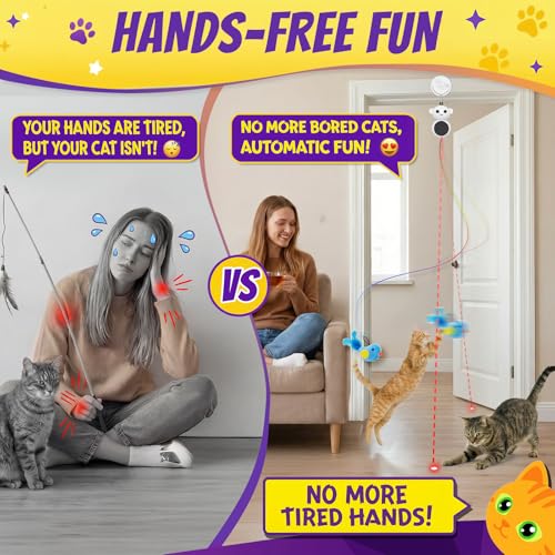 Image of Interactive Cat Toys for Indoor Cats, 2-in-1 Laser Pointer Cat Toy with Automatic Flying Bird & Mouse Wand, Adjustable Speed USB Rechargeable Doorway Hanging Toy for Bored Kittens and Adult Cats