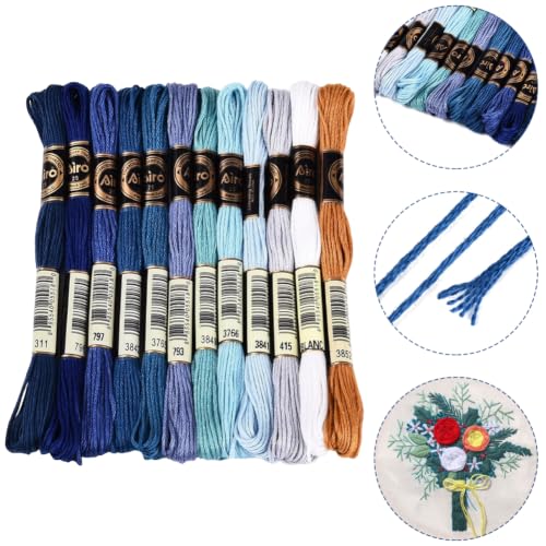 Image of 12 Skeins 105 Yards Blue Embroidery Thread Set for DIY Crafts