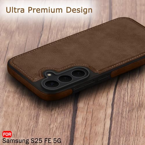 Image of TheGiftKart Genuine Leather Finish Back Cover Case for Samsung Galaxy S25 FE 5G | Shockproof Design | Camera & Screen Protection | Stunning Minimalist Design Back Case Cover for Samsung S25 FE (Brown)
