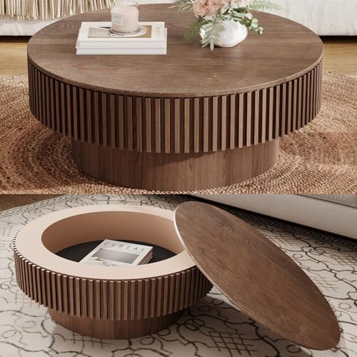 31.5'' Round Coffee Table with Storage, Modern Luxury Circle Drum...