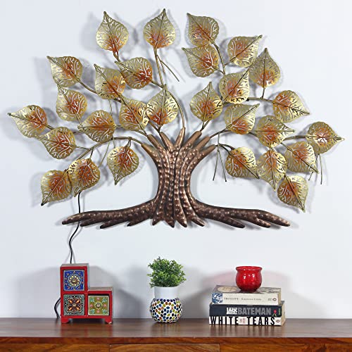 Image of AntarYuga Glamour Metal Tree Small with LED Lights Decorative Wall Art /Sculpture for Home Living Room /Bedroom /Office - 90x4x60 Cm