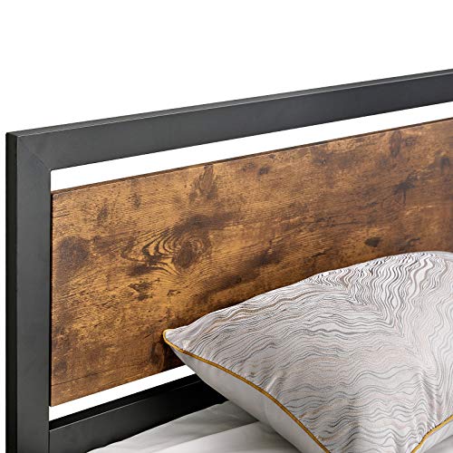 Amerlife Queen Size Bed Frame with Wood Headboard Metal Platform Bed