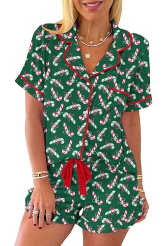 Image of KevaMolly Women Novelty Knotted Candy Cane Christmas Pajama Set