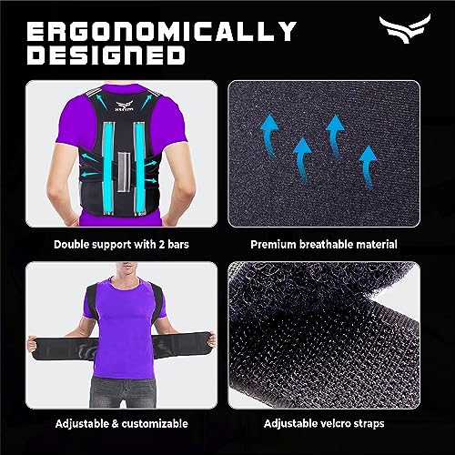 Image of XTRIM Posture Corrector for Men & Women, Adjustable Back Support Belt for Back Pain Relief, Spine Posture Corrector with Soft Shoulder Pads, Back Straightener Belt (Medium)