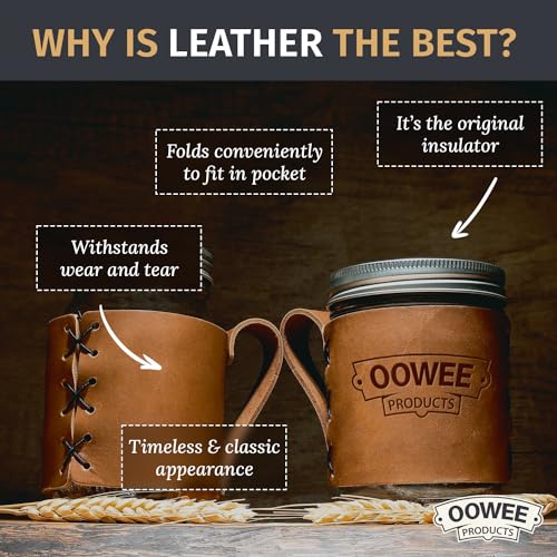 Oowee Products Oowee Customizable Genuine Leather Sleeve + Wide Mouth Mason Jar Set thumb #5