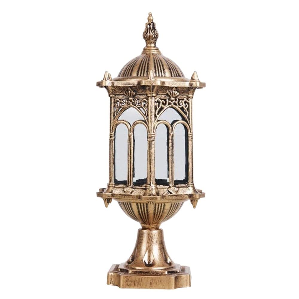 QUSYZD Post Lights Outdoor,European Elegant Retro Post Lamp E27 Single Head Glass Lampshade Aluminum Alloy Column Lamp Ip54 Waterproof Outdoor Lighting Fixture Villa Fence,Brass