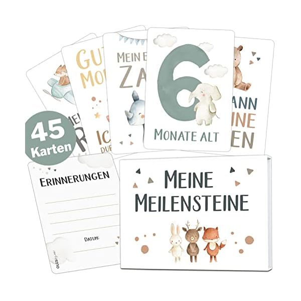 OLGS 45 Baby Meilensteinkarten Lino für Junge und Mädchen Meilenstein Karten Set + Geschenkbox schöne Geschenkidee zur…