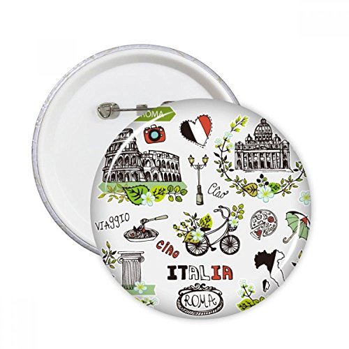 Broches rondes graffiti Rome Colisée en lot de 5 badges de taille S