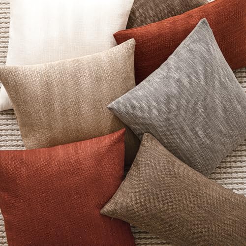Image of Foindtower Set of 2 Decorative Textured Burlap Linen Throw Pillow Covers Farmhouse Boho Cushion Cover Solid Accent Pillowcase for Couch Sofa Bed Living Room Home Decor, 22x22 Inch,Fall Orange Hazel