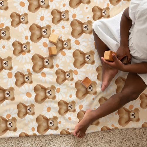Image of Cute Bear Daisy Flowers Baby Blanket for Boys Girls Baby Animal Flannel Soft Receiving Blankets Swaddle Blanket Kids Toddler Nursery Bed Blankets Stroller Crib Cover Daycare Playmat 40x50