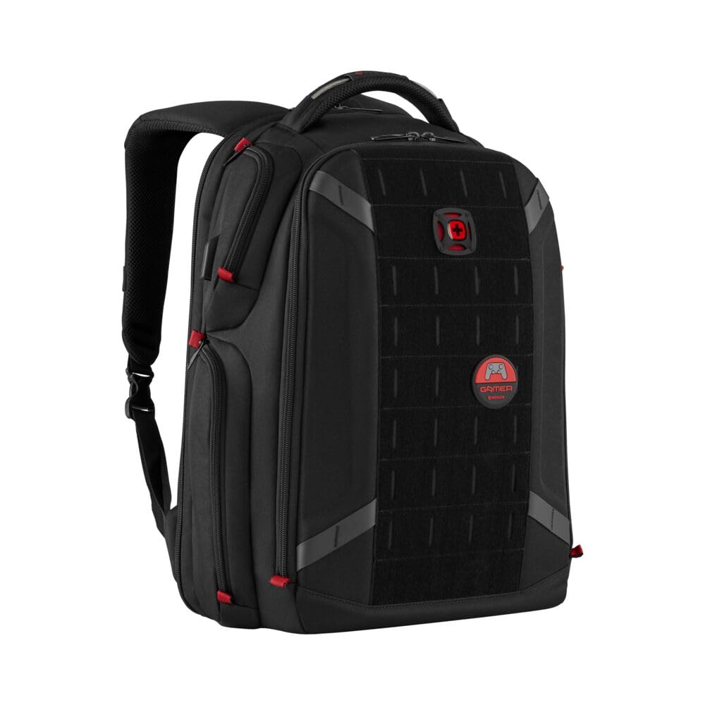 WENGER PlayerOne Gaming Laptop-Rucksack, Notebook bis 17 Zoll, Tablet bis 12 Zoll, Organizer, 29 l, Damen Herren, Business Uni Schule Reisen, Schwarz, 611650