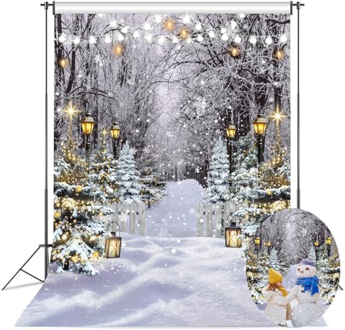 Winter Wonderland Photography Backdrop 5x7FT Winter Snowflake Christmas Tree Forest Scene Background Snowy Xmas Party Decorations Supplies Photo Props