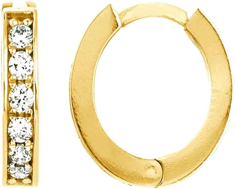 Ritastephens 14k Solid Yellow Gold Huggies Cubic Zirconia Hoop Earrings 2x11 Mm