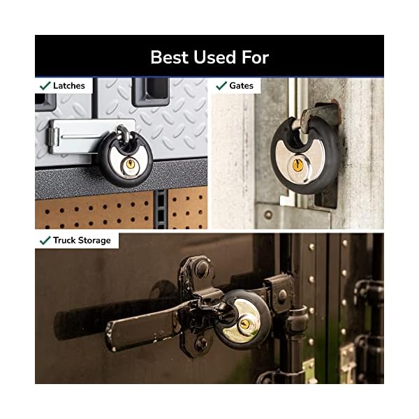 BRINKS Heavy Duty Padlock & Key 2 Pack- 70mm Stainless Steel Keyed Alike Commercial Discus Keyed Lock for Storage Shed, Garage, Locker, Sliding Doors, Cabinets & More Round with Steel Shackle, Black - Image 4