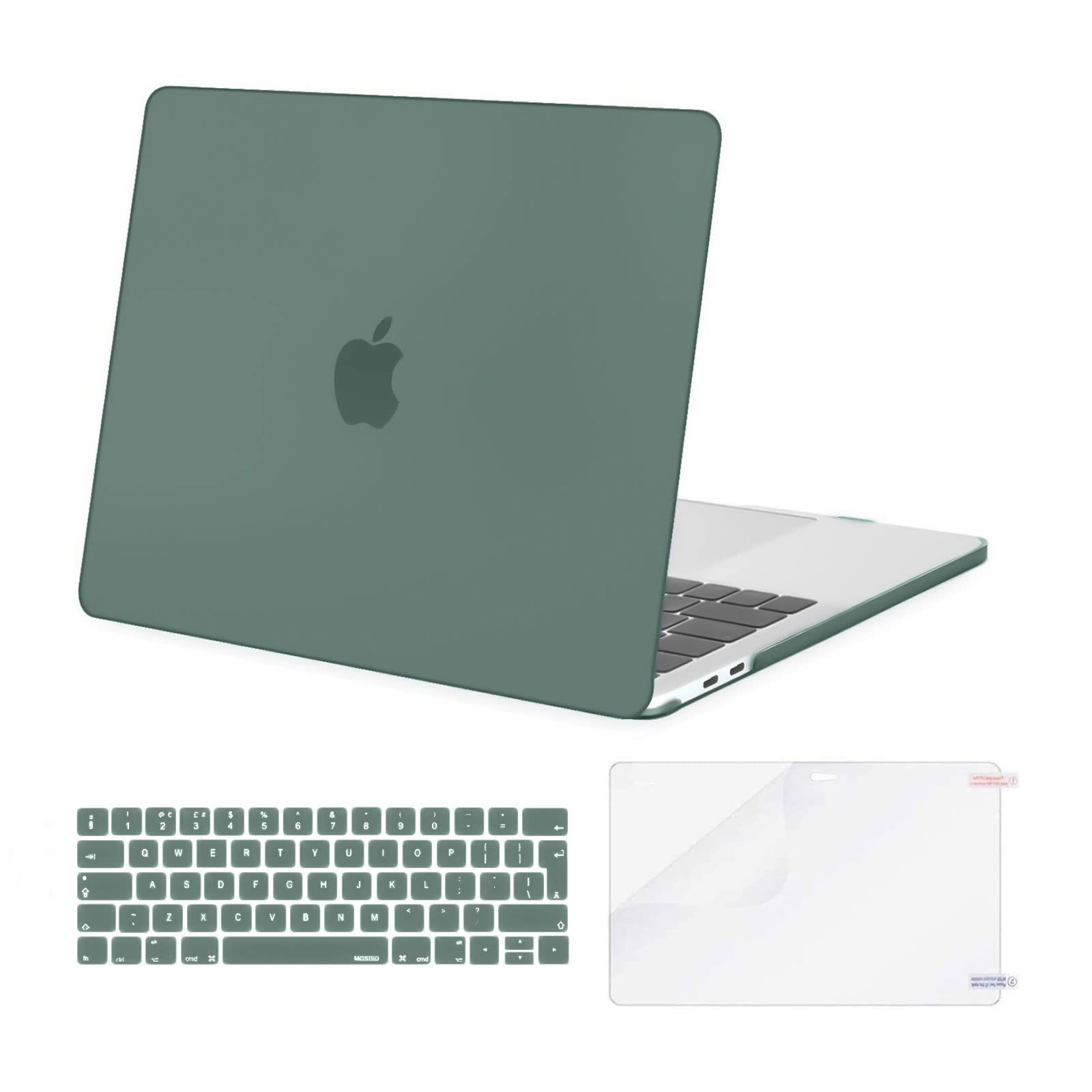 MOSISO Funda Dura Compatible con MacBook Pro 13 Pulgadas M2 M1 2025-2016 A2338 A2289 A2251 A2159 A1989 A1706 A1708, Carcasa&Pantalla Protección&Tapa del Teclado, Verde Medianoche