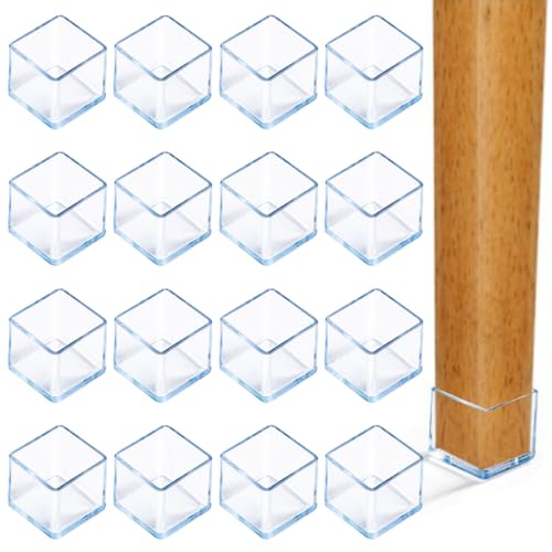 ZKGYUS 16pcs Protector Patas Sillas Cuadradas, 25 x 25 mm Tapas Patas Sillas, Tacos para Sillas Cuadrados Cubre Patas Sillas, Protectores Patas Sillas Silicona, Protector De Patas De Sillas