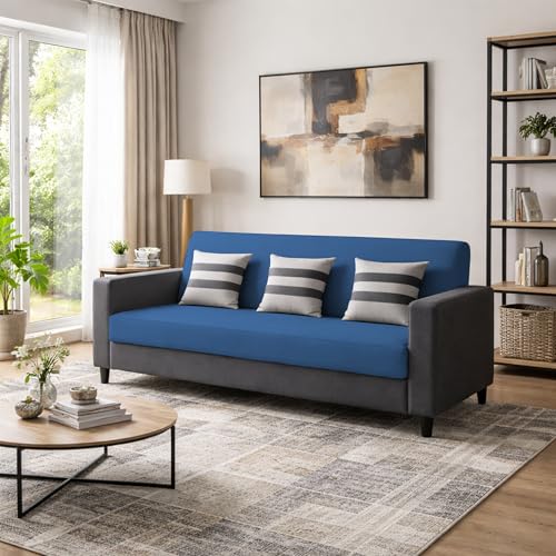 Image of Casaliving Amara 3 Seater Sofa Set for Living Room (Black Blue Colour Fabric) Premium Fabric Sofa