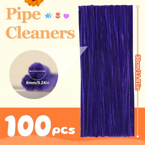 Image of 100 PCS Pipe Cleaners Bulk Craft Suppies Deep Purple Pipe Cleaners | Chenille Stems Craft Pipe Cleaners for Crafts Cleaning Flower Making Festival Decorations