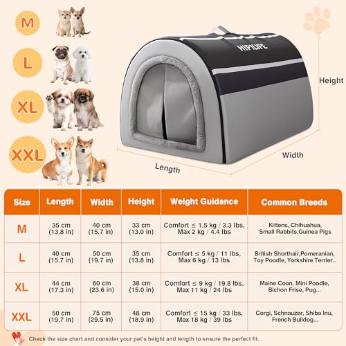 ALLSOPETS Hundebett 2-in-1 Faltbares Selbstwärmendes Haustierzelt Höhlenbett für Katzen und kleine bis mittelgroße Hunde Tragbares Hundehäuschen mit Griffen (Skandinavisches Grau, XXL)
