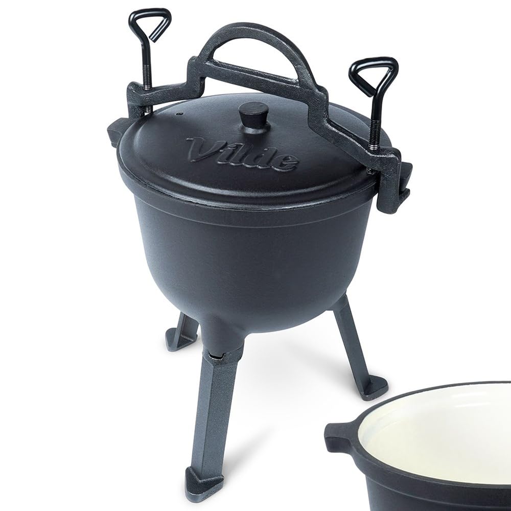 CAST LINE emaliowany żeliwny kocioł 4 l, na nogach, z pokrywką, kociołek na ognisko, kociołek typu Dutch Oven do ogrodu, na kemping i do grillowania