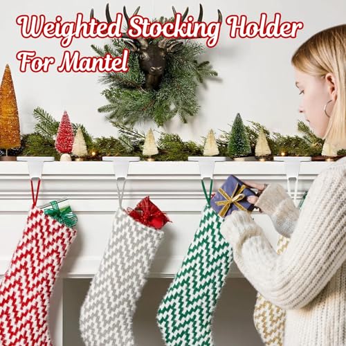 image for HMASYO Christmas Stocking Holders for Mantle Set of 4, White Heavy Dut