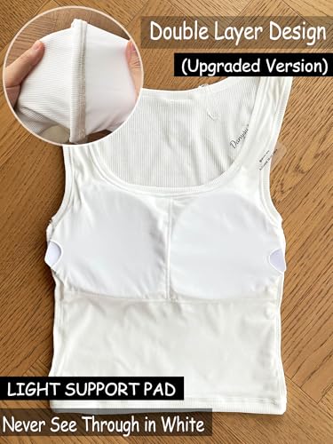 Danysu Women Rib Tank Top Padded Workout Top Square Neck Crop Tank Fitted Basic Cami Tops3