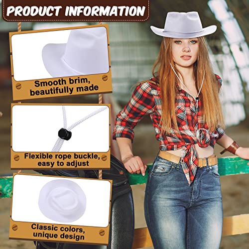 Mepase 24 Pieces Disposable Plastic Western Cowboy Hat Set Felt Wide Brimmed Cowgirl Hats for Men Women Costume Party(White)3