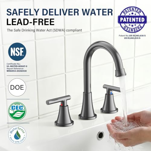Image of Bathroom Faucet 3 Hole, Brushed Grey Faucets with Drain and Supply Lines