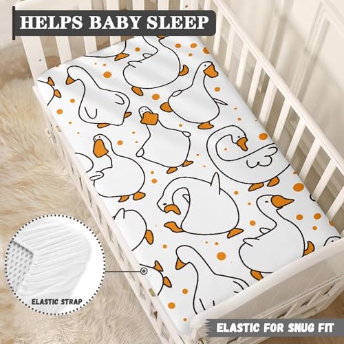 Image of Cartoon Goose Fitted Crib Sheet White Goose Baby Crib Sheet Fit Standard Crib and Toddler Mattress,Crib Mattress Sheets for Boys Girls 28 inchx52 inch