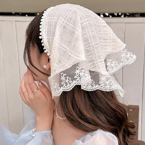 Image of White Lace Headband for Women, Stylish Hair Bandana | Delicate white lace headband adds a soft decorative touch for garden parties, birthdays, photos, festivals and daily styling