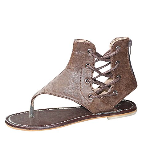 babyhome Homebaby Sandales Femmes Plates-Sandales Femmes Été Femmes Plates Sandales Bandages Chaussures de plage Sandales Femme Cuir (EU38, Brown)