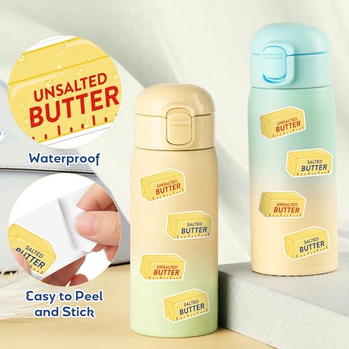 Image of Funny Butter Sticker Roll - 2 Rolls Salted Unsalted Butter Design Waterproof Vinyl Self Adhesive with Clear Printing for Laptop Water Bottle Scrapbook Kitchen Decor Food Lover Craft Gift