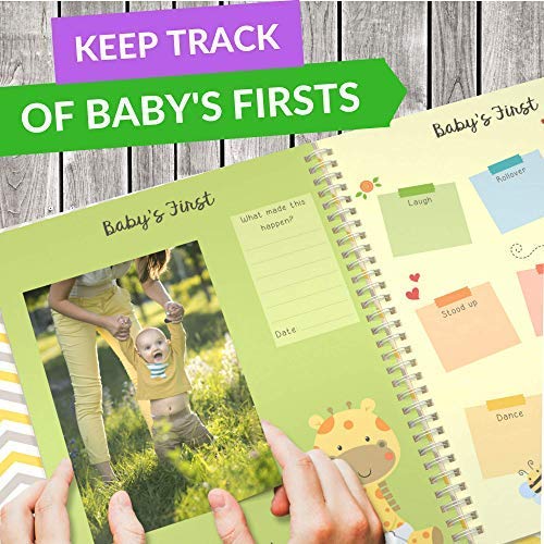 Baby Memory Book for First Year to Five, Record Each Milestone from Your Child in a Keepsake Journal, for Boys and Girls, Modern Photo Album and Baby Shower Guestbook, with 20 Baby Monthly Stickers