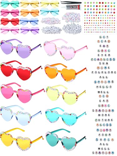 30 Pairs DIY Sunglasses Bulk Heart Shaped Glasses in My Era Popular Singer Party Favors Friendship Sunglasses Kit with Letter Beads Rhinestones Stickers and Glues for Girls Women