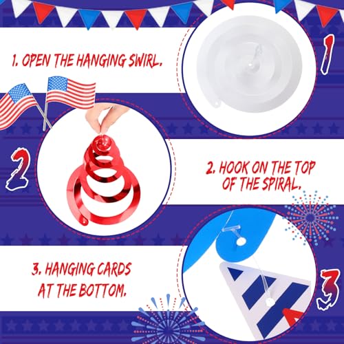 Image of Marspark 50 Pack Patriotic Foil Hanging Swirl 4th of July Office Decoration Red White and Blue Decor American Flag Star Ceiling Hanging Decor for 250th Aniversary Independence Day Home(Star Style)