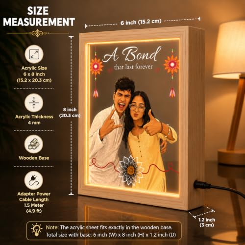 Image of Personalized Raksha Bandhan Acrylic LED Lamp with Custom Photo (Design 5) | Night Light, Brother Sister, Free Rakhi Included, Custom Photo