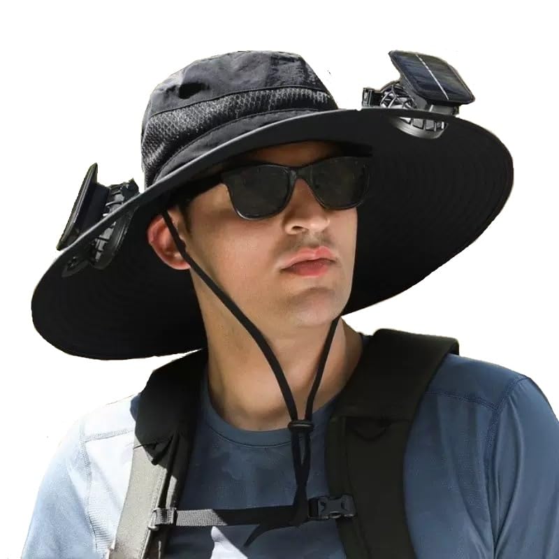 Générique Chapeau de Fan Solaire à Bord Large, Chapeau avec Les Ventilateurs De L'énergie Solaire pour Hommes Femmes, Solaire et USB Chargement Sombrero Con Ventilador