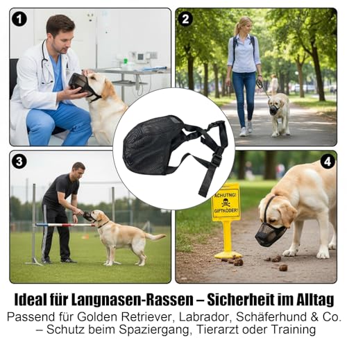 1 X Hundemaulkorb, Ultra-Atmungsaktives Netzdesign, Verstellbarer Beißkorb Für Große Und Mittlere Hunde, Ideal Für Langnasige Rassen Wie Schäferhund Und Labrador XL