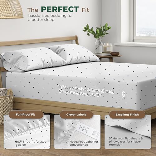 THREAD SPREAD 100% Organic Cotton Sheets King Size - Organic Cotton Percale Weave Sheet Set (4 PC, Navy Polka Dot), Soft, Cooling, Crisp & Breathable, 16" Deep Pocket Hotel Quality Bedding Set by THREAD SPREAD - Used condition - Image 3