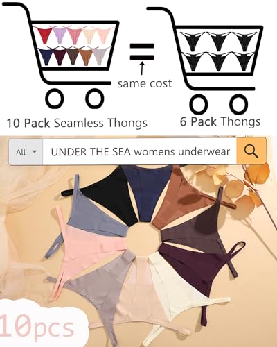 Image of UNDER THE SEA 10 Pack G String Thongs for Women Seamless Underwear Low Rise No Show Thong Stretch Womens Panties Sexy XS-2XL